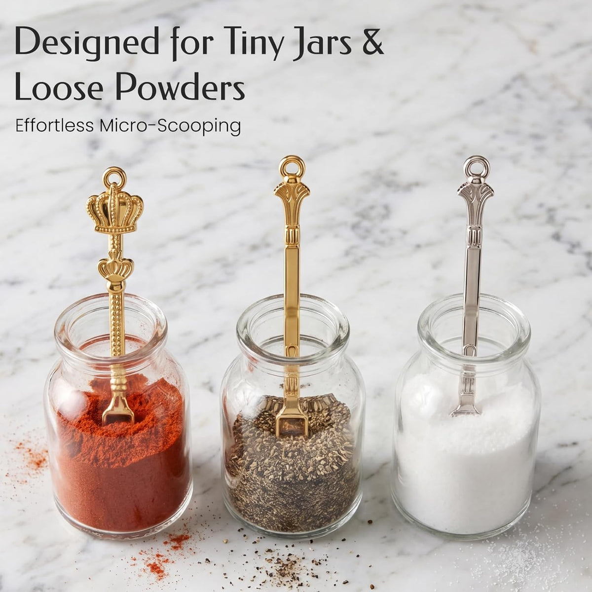8 Pcs Mini Spoons & Tiny Metal Shovels for Home Kitchen, Small Scoops for Spices, Powders & Coffee, Mini Shovel Charms for DIY Crafts & Keychain Accessories