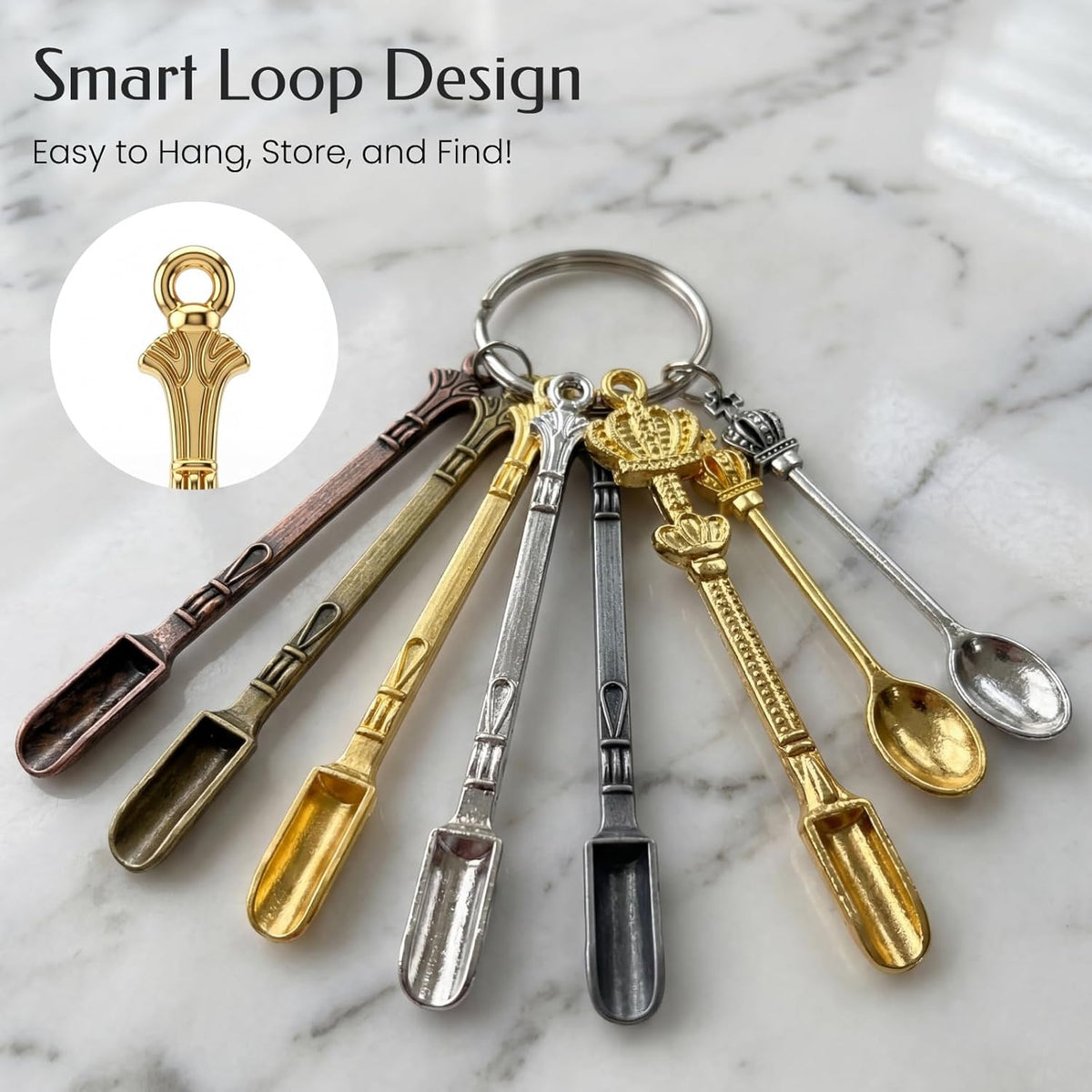 8 Pcs Mini Spoons & Tiny Metal Shovels for Home Kitchen, Small Scoops for Spices, Powders & Coffee, Mini Shovel Charms for DIY Crafts & Keychain Accessories