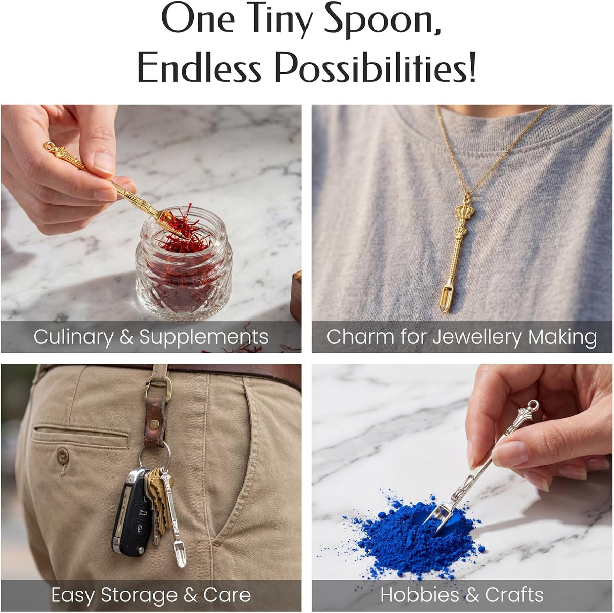 8 Pcs Mini Spoons & Tiny Metal Shovels for Home Kitchen, Small Scoops for Spices, Powders & Coffee, Mini Shovel Charms for DIY Crafts & Keychain Accessories