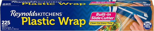 Reynolds Kitchens Clear Plastic Wrap, Built-In Slide Cutter, 225sq ft