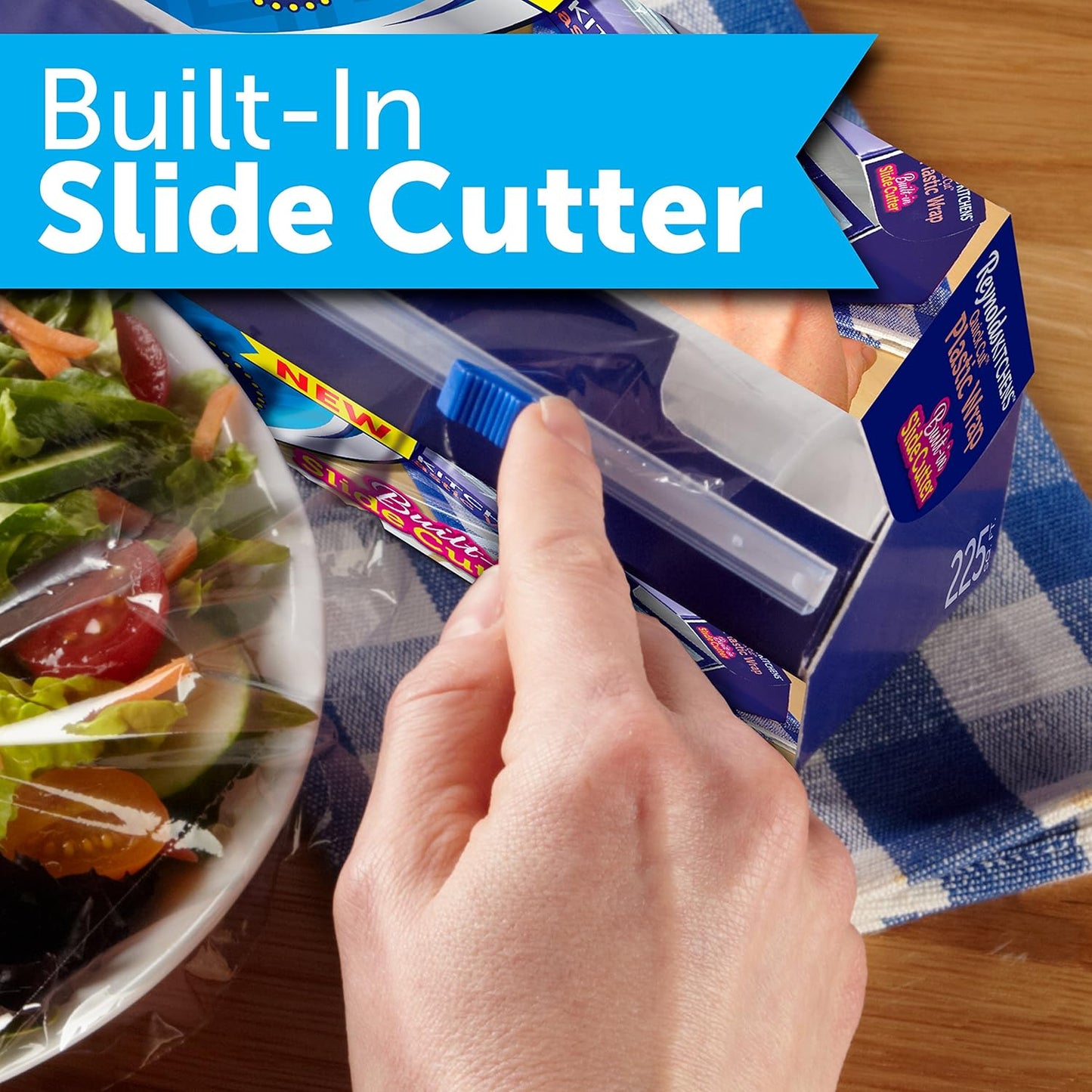 Reynolds Kitchens Clear Plastic Wrap, Built-In Slide Cutter, 225sq ft