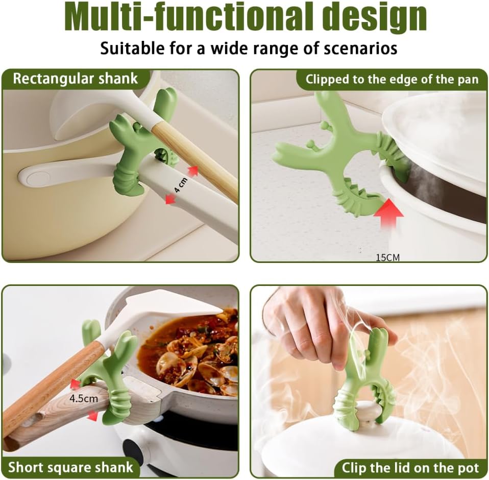 Spoon Rest, 2PCS Crab Silicone Pot Clip Rests, Steam Releaser, Anti Scalding Spatula Holders for Chopstick Saucepan Lid Kitchen Utensil