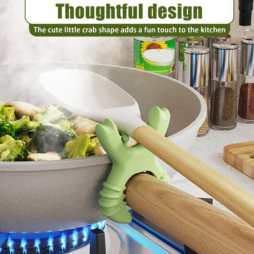 Spoon Rest, 2PCS Crab Silicone Pot Clip Rests, Steam Releaser, Anti Scalding Spatula Holders for Chopstick Saucepan Lid Kitchen Utensil