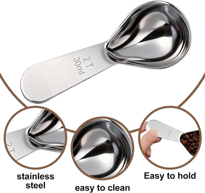 2 Pieces Coffee Scoop 2 Tablespoon Stainless Steel Measuring Spoons 30ml Metal Measuring Scooper Heavy Duty Short Handle Scooper for Canisters Coffee Beans Tea Sugar Flavourings