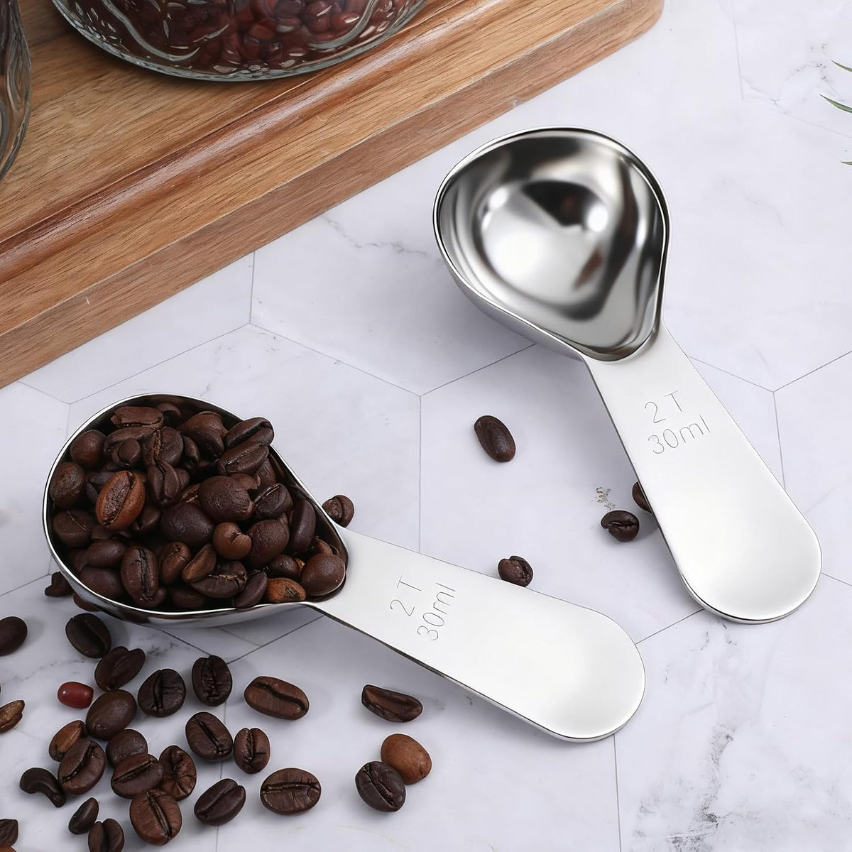 2 Pieces Coffee Scoop 2 Tablespoon Stainless Steel Measuring Spoons 30ml Metal Measuring Scooper Heavy Duty Short Handle Scooper for Canisters Coffee Beans Tea Sugar Flavourings