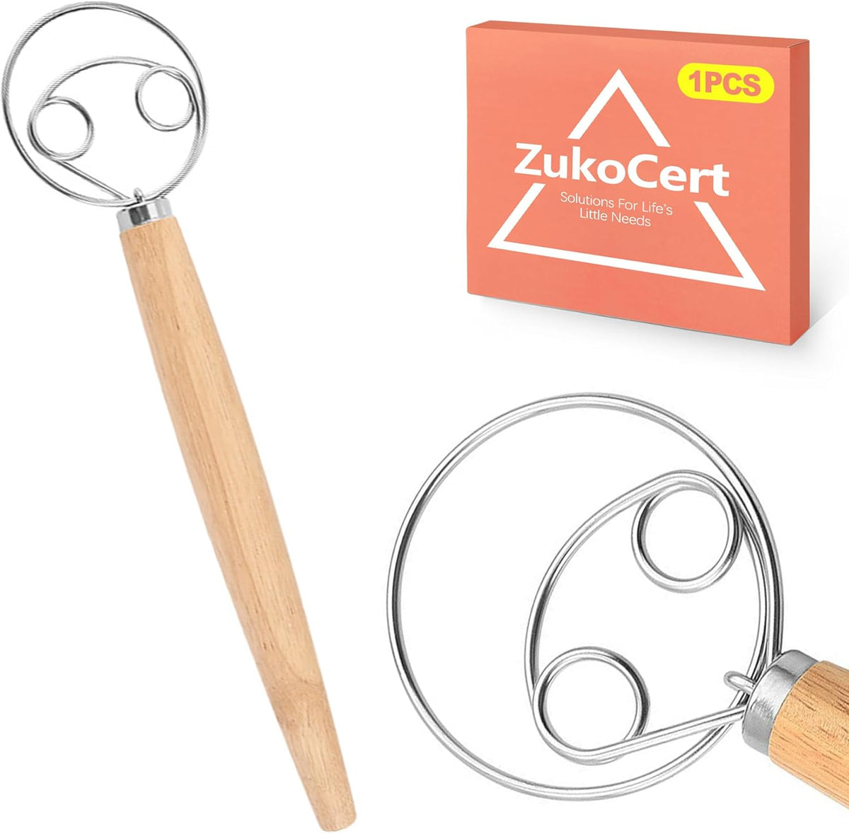 Danish Dough Whisk for Sourdough Bread - Premium Stainless Steel Hand Mixer Tool for Baking, Pizza, Pastry - Easy to Clean Dutch Style Dough Hook