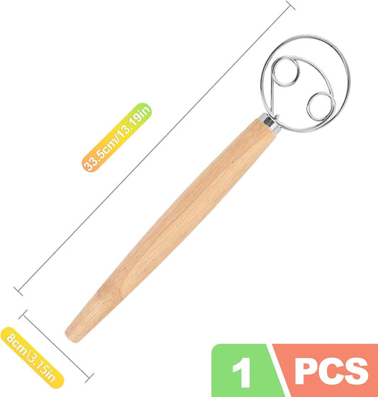 Danish Dough Whisk for Sourdough Bread - Premium Stainless Steel Hand Mixer Tool for Baking, Pizza, Pastry - Easy to Clean Dutch Style Dough Hook