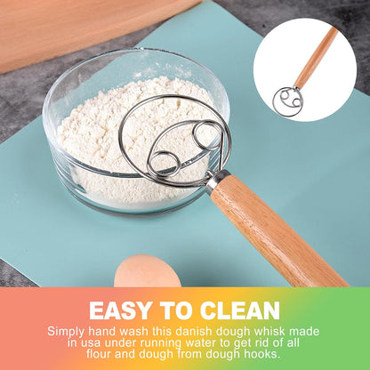 Danish Dough Whisk for Sourdough Bread - Premium Stainless Steel Hand Mixer Tool for Baking, Pizza, Pastry - Easy to Clean Dutch Style Dough Hook