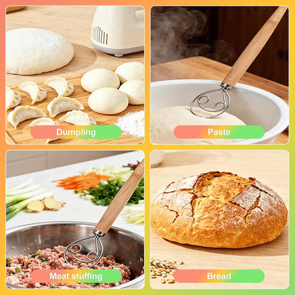 Danish Dough Whisk for Sourdough Bread - Premium Stainless Steel Hand Mixer Tool for Baking, Pizza, Pastry - Easy to Clean Dutch Style Dough Hook