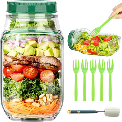 Salad Jar Container with Side Opening, Portable Leak-Proof Meal Prep Box