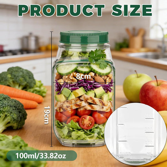 Salad Jar Container with Side Opening, Portable Leak-Proof Meal Prep Box