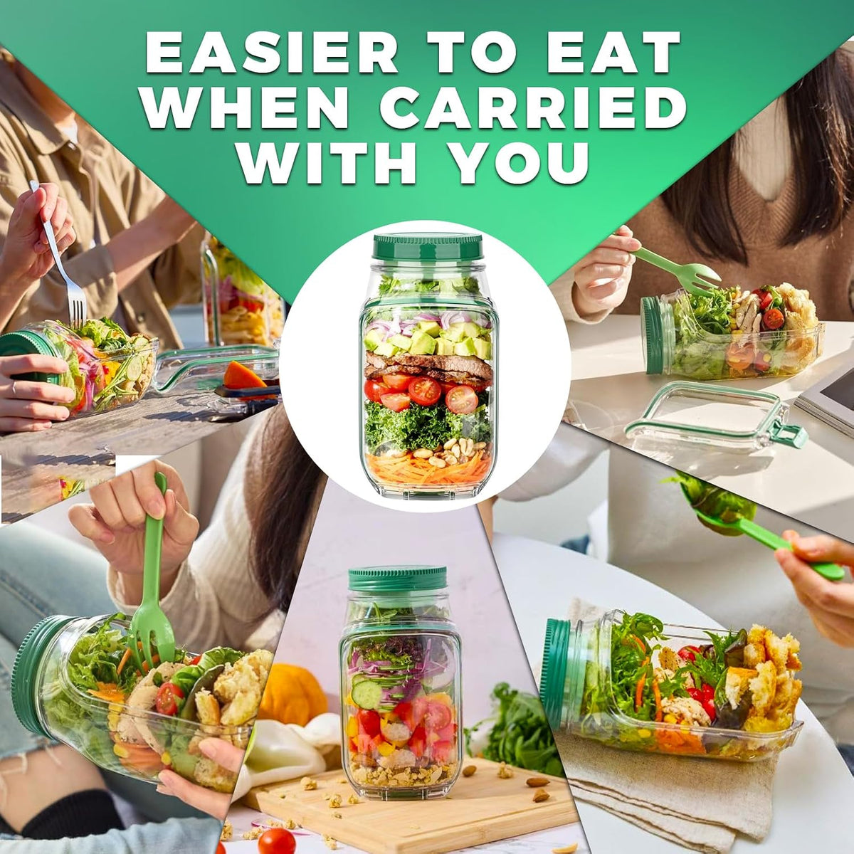 Salad Jar Container with Side Opening, Portable Leak-Proof Meal Prep Box