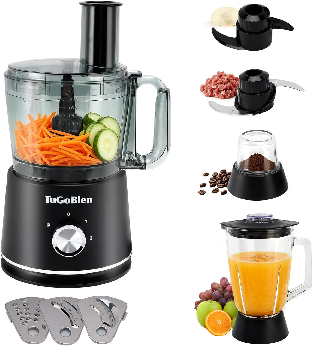10 Cup Food Processor, Glass Blender and Grinder,5 Food Blades