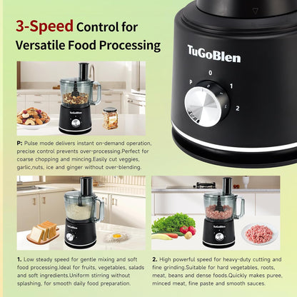 10 Cup Food Processor, Glass Blender and Grinder,5 Food Blades