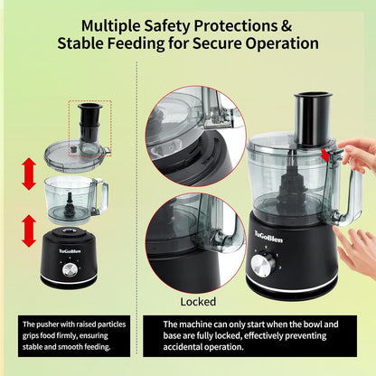 10 Cup Food Processor, Glass Blender and Grinder,5 Food Blades