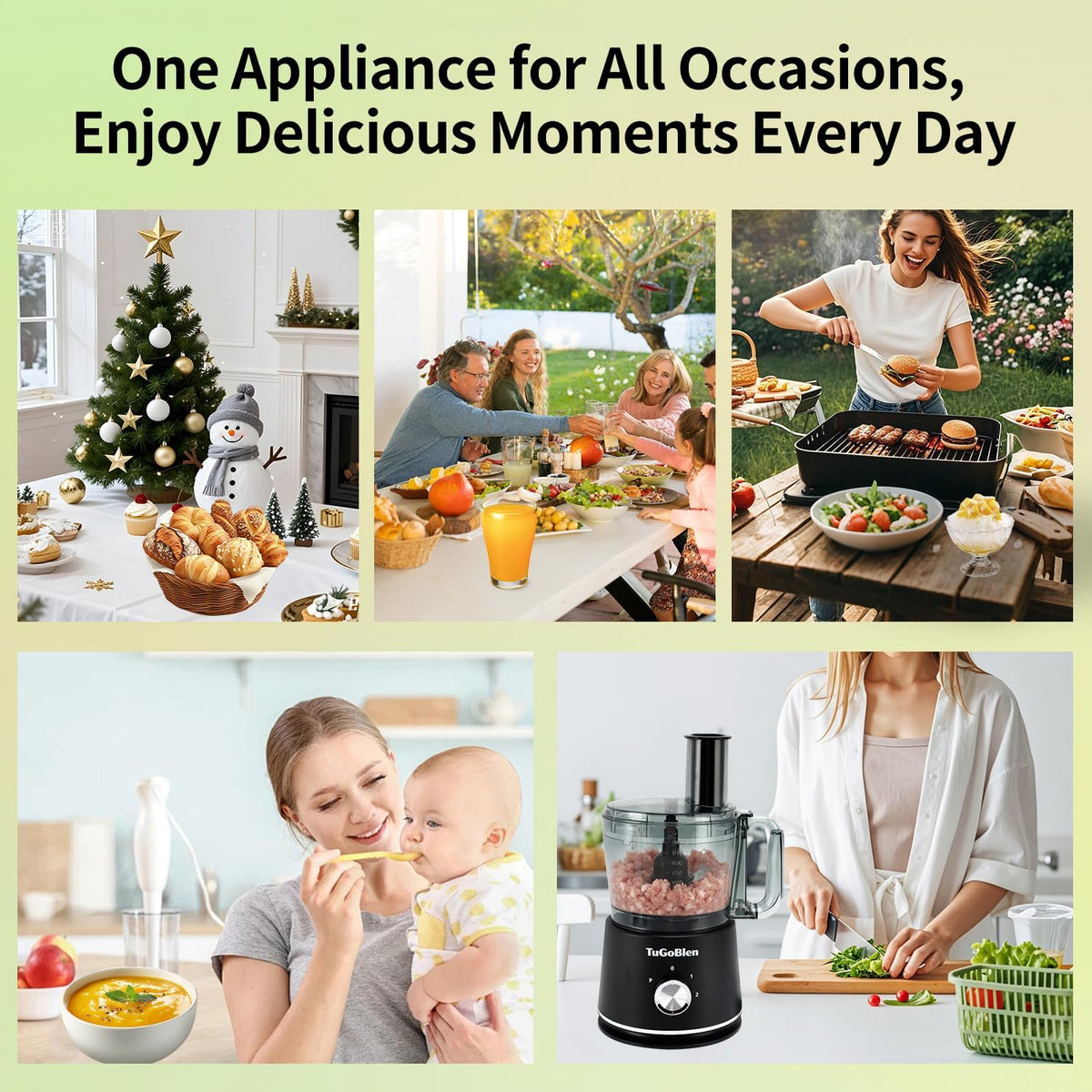 10 Cup Food Processor, Glass Blender and Grinder,5 Food Blades