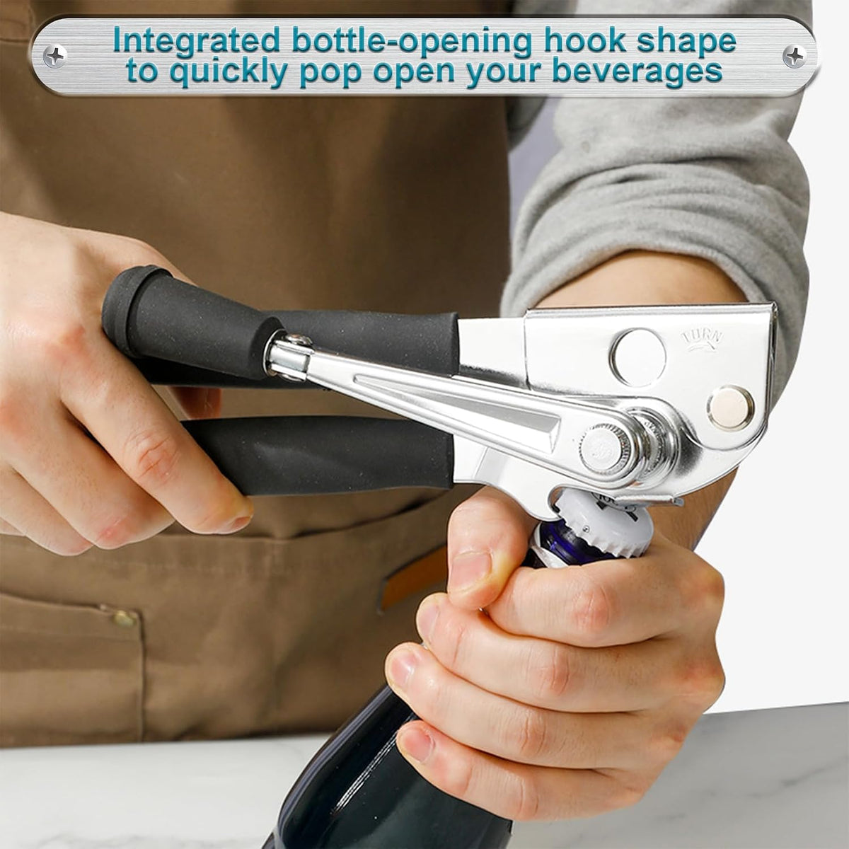 Commercial Can Opener with Magnet, Manual Heavy Duty Folding Hand Crank Can Opener Smooth Edge with Comfortable Long Handles, Fit All Size Cans, Large Cans