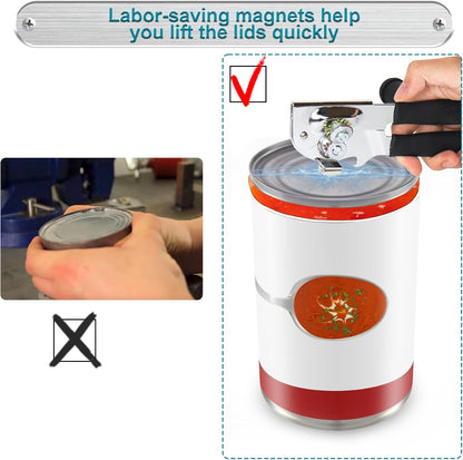 Commercial Can Opener with Magnet, Manual Heavy Duty Folding Hand Crank Can Opener Smooth Edge with Comfortable Long Handles, Fit All Size Cans, Large Cans
