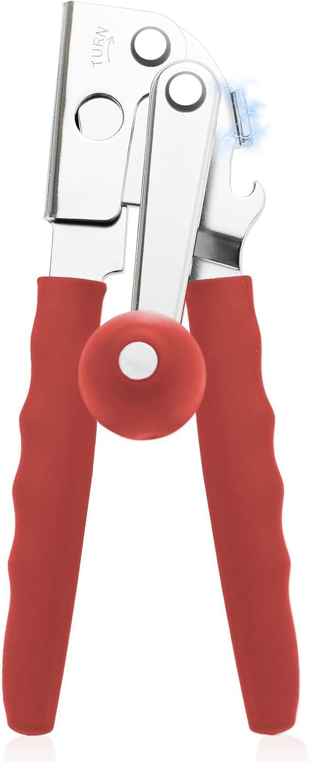 Commercial Can Opener with Magnet, Manual Heavy Duty Folding Hand Crank Can Opener Smooth Edge with Comfortable Long Handles, Fit All Size Cans, Large Cans