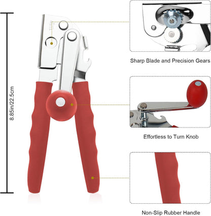 Commercial Can Opener with Magnet, Manual Heavy Duty Folding Hand Crank Can Opener Smooth Edge with Comfortable Long Handles, Fit All Size Cans, Large Cans