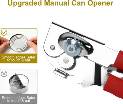 Commercial Can Opener with Magnet, Manual Heavy Duty Folding Hand Crank Can Opener Smooth Edge with Comfortable Long Handles, Fit All Size Cans, Large Cans