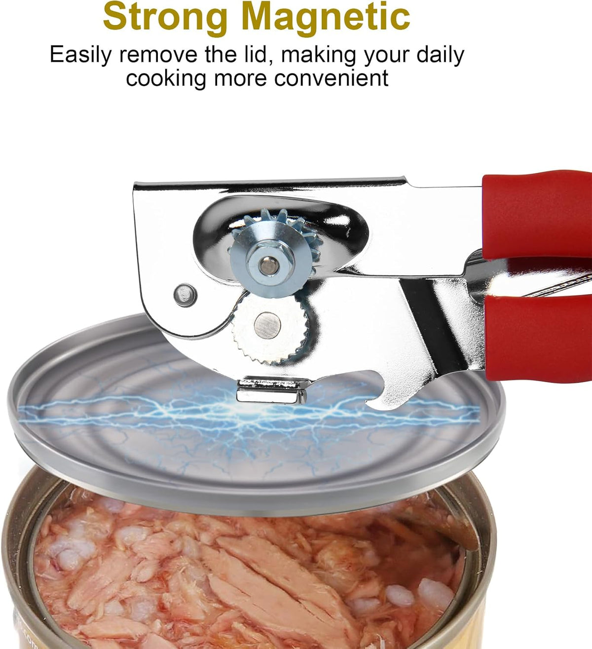 Commercial Can Opener with Magnet, Manual Heavy Duty Folding Hand Crank Can Opener Smooth Edge with Comfortable Long Handles, Fit All Size Cans, Large Cans