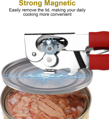 Commercial Can Opener with Magnet, Manual Heavy Duty Folding Hand Crank Can Opener Smooth Edge with Comfortable Long Handles, Fit All Size Cans, Large Cans