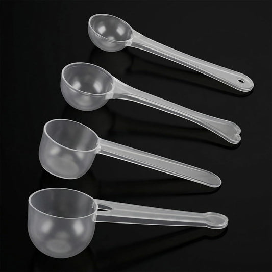 4 Pcs Measuring Spoons Set, Clear Long Handle Plastic Measuring Spoons Coffee Protein Milk Powder Scoops Spoon Kitchen Tools for Creatine Protein Formula Gram Measurings Scooper (1g/3g/5g/10g)