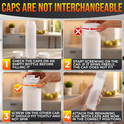 6 Pcs Condiment Squeeze Bottles for Sauces, 16 Oz, Self-Closing