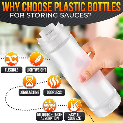 6 Pcs Condiment Squeeze Bottles for Sauces, 16 Oz, Self-Closing