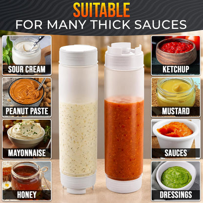 6 Pcs Condiment Squeeze Bottles for Sauces, 16 Oz, Self-Closing