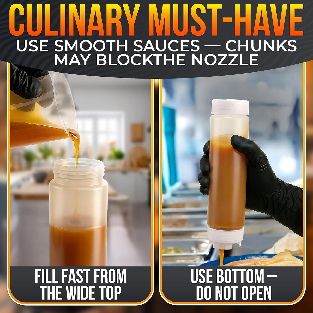 6 Pcs Condiment Squeeze Bottles for Sauces, 16 Oz, Self-Closing