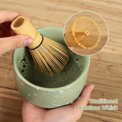 Matcha Whisk Set, Ceramic Matcha Set Includes Matcha Bowl with Spout, Whisk & Holder, Bamboo Scoop, Stainless Sifter, Towel, Matcha Kit Making Tools,Light Green,7 PCS