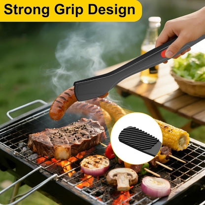 Silicone Kitchen Tongs for Cooking, 9" & 12", Heat Resistant, Black | BPA-Free Silicone Tip, Non-Stick Safe, Stainless Steel Core, Food Tongs for Cooking, Serving and Grilling, Dishwasher Safe