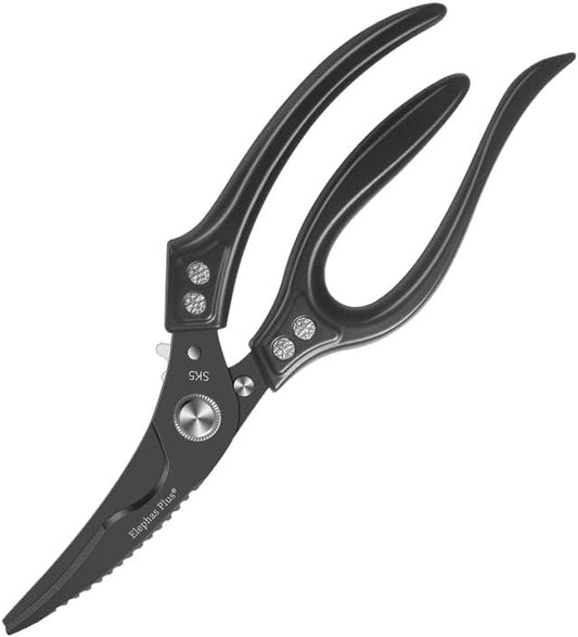 Heavy Duty Poultry Shears, Kitchen Shears with Anti-Slip Handle & Safety Lock, All Purpose Kitchen Scissors for Chicken, Meat Cutting, Turkey, Fish, Vegetables (Black)