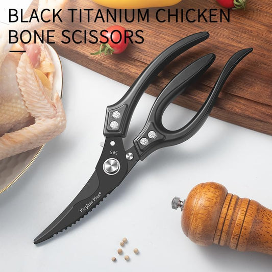 Heavy Duty Poultry Shears, Kitchen Shears with Anti-Slip Handle & Safety Lock, All Purpose Kitchen Scissors for Chicken, Meat Cutting, Turkey, Fish, Vegetables (Black)