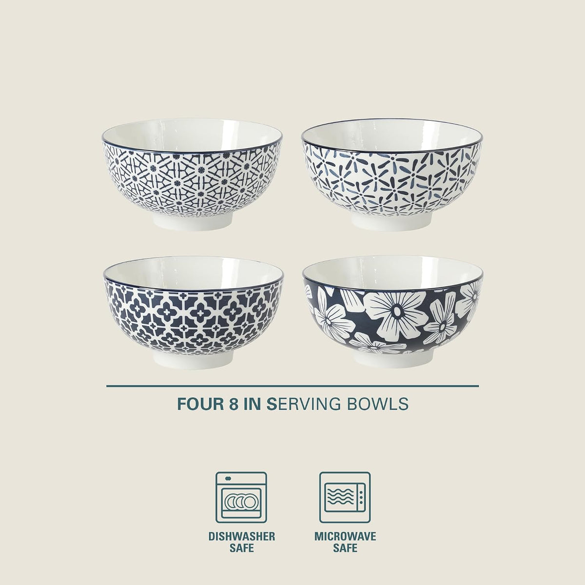 Gibson Home Extra Large Serving Bowls Set of 2-100 oz 10-Inch White Porcelain Salad Bowl Set, Stackable Ceramic Kitchen Bowls, Dishwasher & Microwave Safe