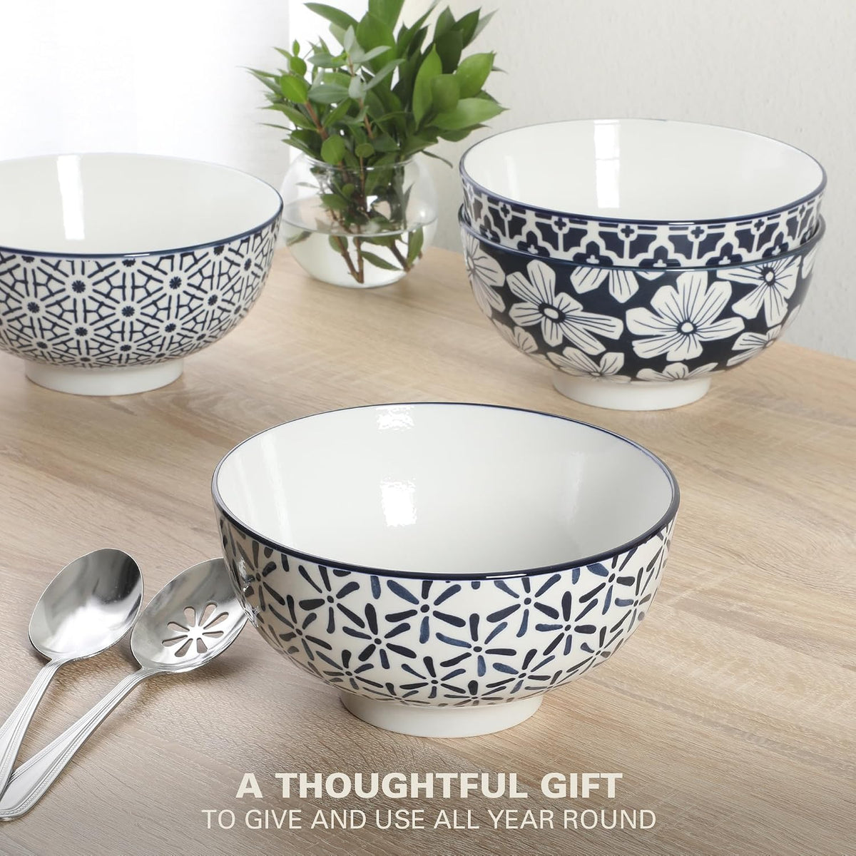 Gibson Home Extra Large Serving Bowls Set of 2-100 oz 10-Inch White Porcelain Salad Bowl Set, Stackable Ceramic Kitchen Bowls, Dishwasher & Microwave Safe