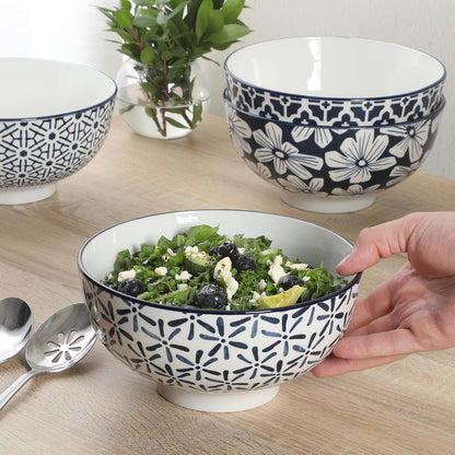 Gibson Home Extra Large Serving Bowls Set of 2-100 oz 10-Inch White Porcelain Salad Bowl Set, Stackable Ceramic Kitchen Bowls, Dishwasher & Microwave Safe
