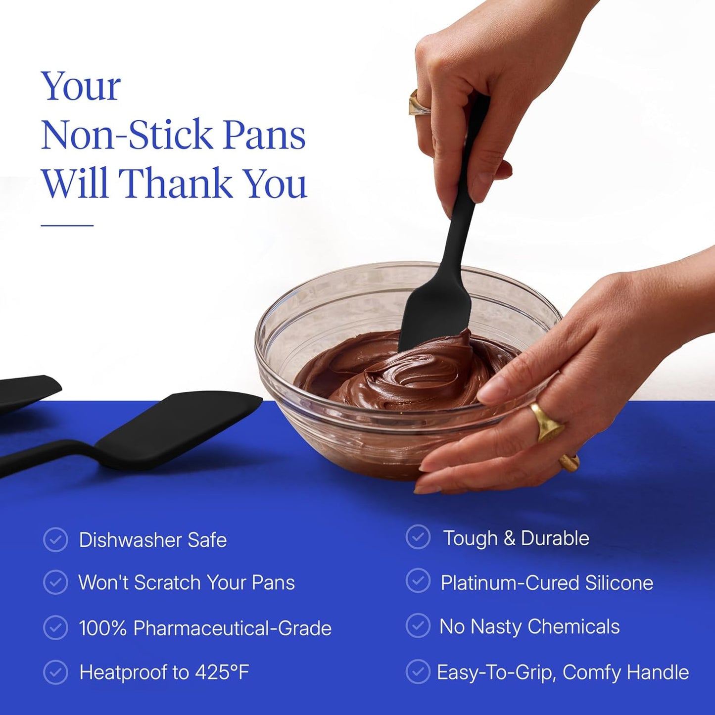 5-Piece Silicone Ultimate Kitchen Utensils Set - Ladle, Spatula, Flip, Spoon & Spoonula - Non-Toxic Cooking Utensils for Nonstick Cookware, Cooking and Baking - Black