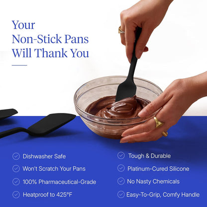 5-Piece Silicone Ultimate Kitchen Utensils Set - Ladle, Spatula, Flip, Spoon & Spoonula - Non-Toxic Cooking Utensils for Nonstick Cookware, Cooking and Baking - Black