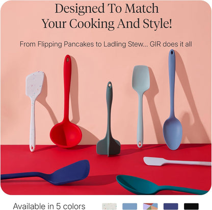 5-Piece Silicone Ultimate Kitchen Utensils Set - Ladle, Spatula, Flip, Spoon & Spoonula - Non-Toxic Cooking Utensils for Nonstick Cookware, Cooking and Baking - Black