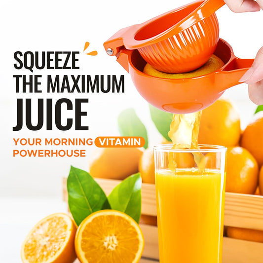 Premium Metal Orange Squeezer – Heavy-Duty Manual Citrus Juicer for Maximum Juice Extraction – Ergonomic, Easy to Clean, Dishwasher Safe (Orange)