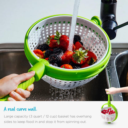 Spina 2-in-1 Collapsible Salad Spinner & Colander | Compact storage, in-sink salad washer and strainer, 12 cup capacity, cleans fruit, vegetables and berries, drains pasta