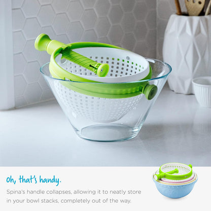 Spina 2-in-1 Collapsible Salad Spinner & Colander | Compact storage, in-sink salad washer and strainer, 12 cup capacity, cleans fruit, vegetables and berries, drains pasta