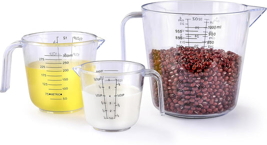 Measuring Cup Set, HIA 3PCS Plastic Liquid Measuring Cups for Prepping, Baking and Cooking, Dishwasher Safe (4, 1.5 and 3/4 Cup)