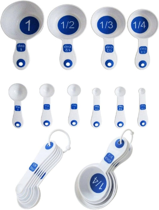 Set of 10 Piece Measuring Spoons and Measuring Cups (White & Blue)