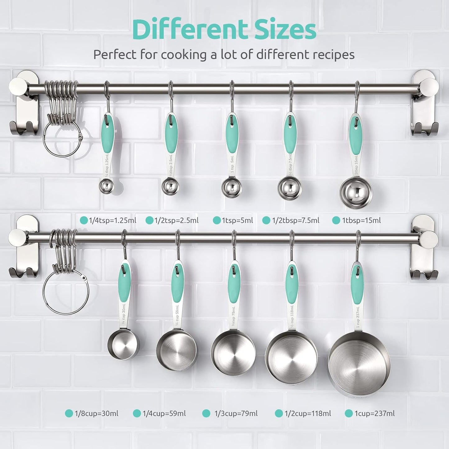 Metal Measuring Cups Spoons Set, Upgraded Handle, 10Pcs, Multicolor | Food-Grade 18/8 Stainless Steel Kitchen Measuring Set, Reinforced Welded Joints, Nested Stackable Design, Dishwasher Safe