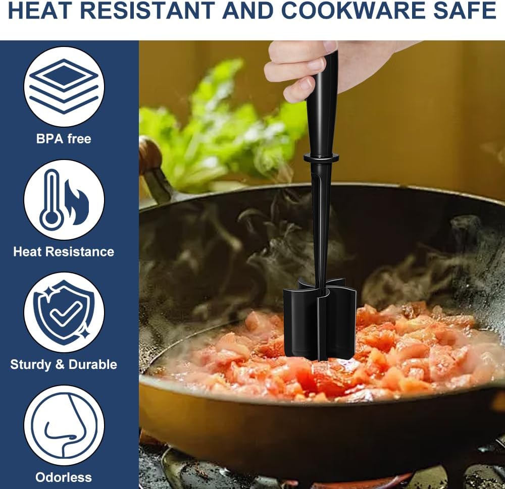 Meat Chopper, 5 Blades Heat Resistant Meat Masher for Ground Beef