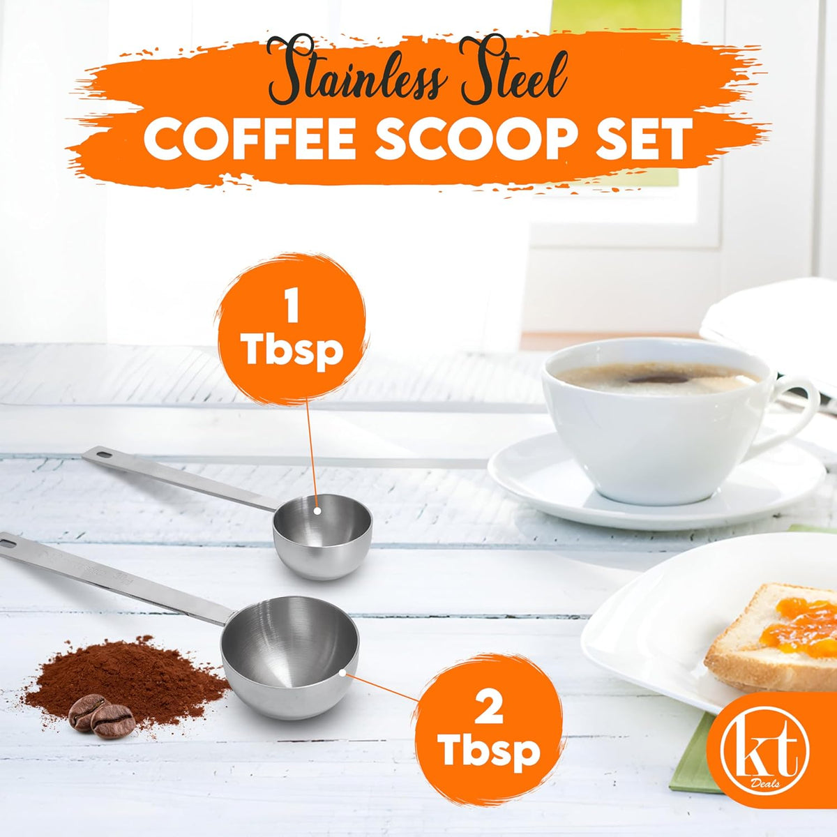Coffee Scoop Set - 1 & 2 Tablespoon Coffee Scoop for Ground Coffee Stainless Steel 1 tbsp (15ml) & 2 tbsp (30ml) Scooper Long Handle Coffee Measuring Spoon Scoops